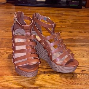 Strap Brown Wedge Heels